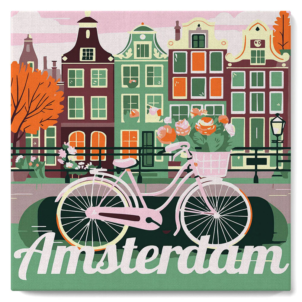 Mini Paint by numbers Travel Poster Amsterdam 20x20cm already framed - Image 2