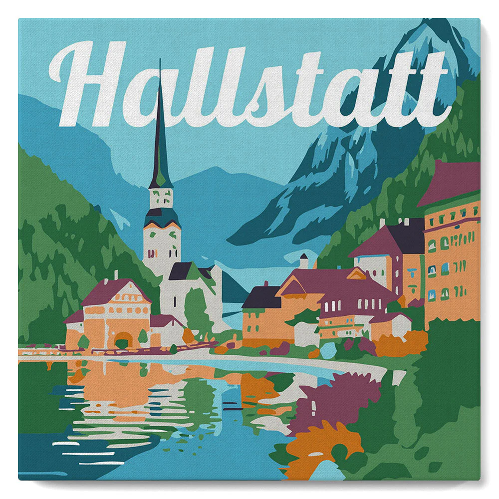 Mini Paint by numbers Travel Poster Hallstatt 20x20cm already framed - Image 2