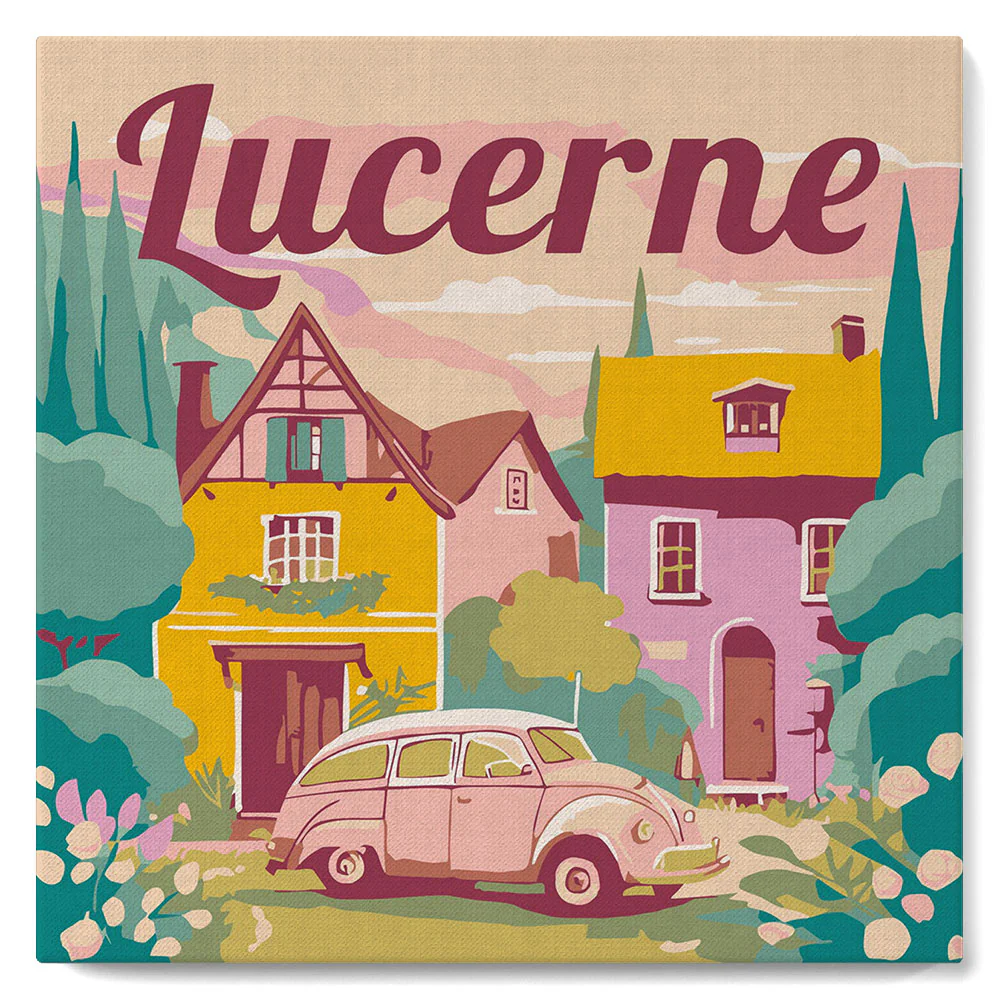 Mini Paint by numbers Travel Poster Lucerne 20x20cm already framed - Image 2