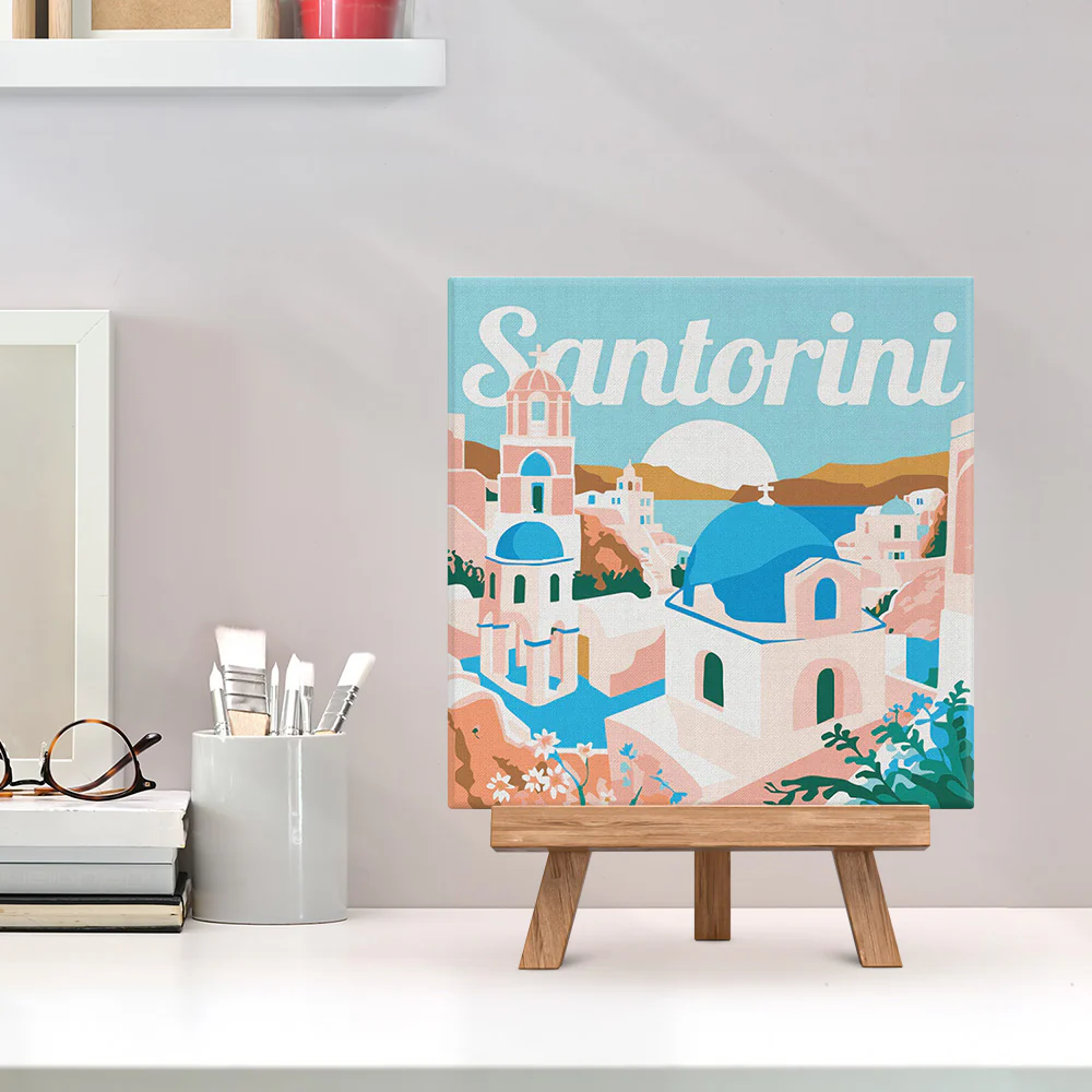 Mini Paint by numbers Travel Poster Santorini Sunrise 20x20cm already framed - Image 3