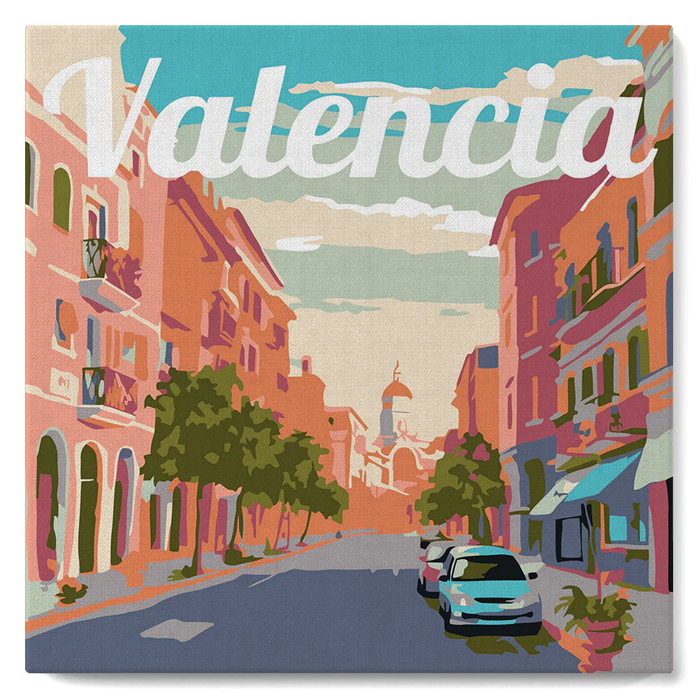Mini Paint by numbers Travel Poster Valencia 20x20cm already framed - Image 2