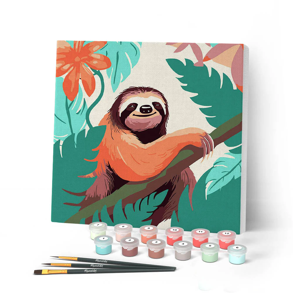 Mini Paint by numbers Tropical Sloth 20x20cm already framed