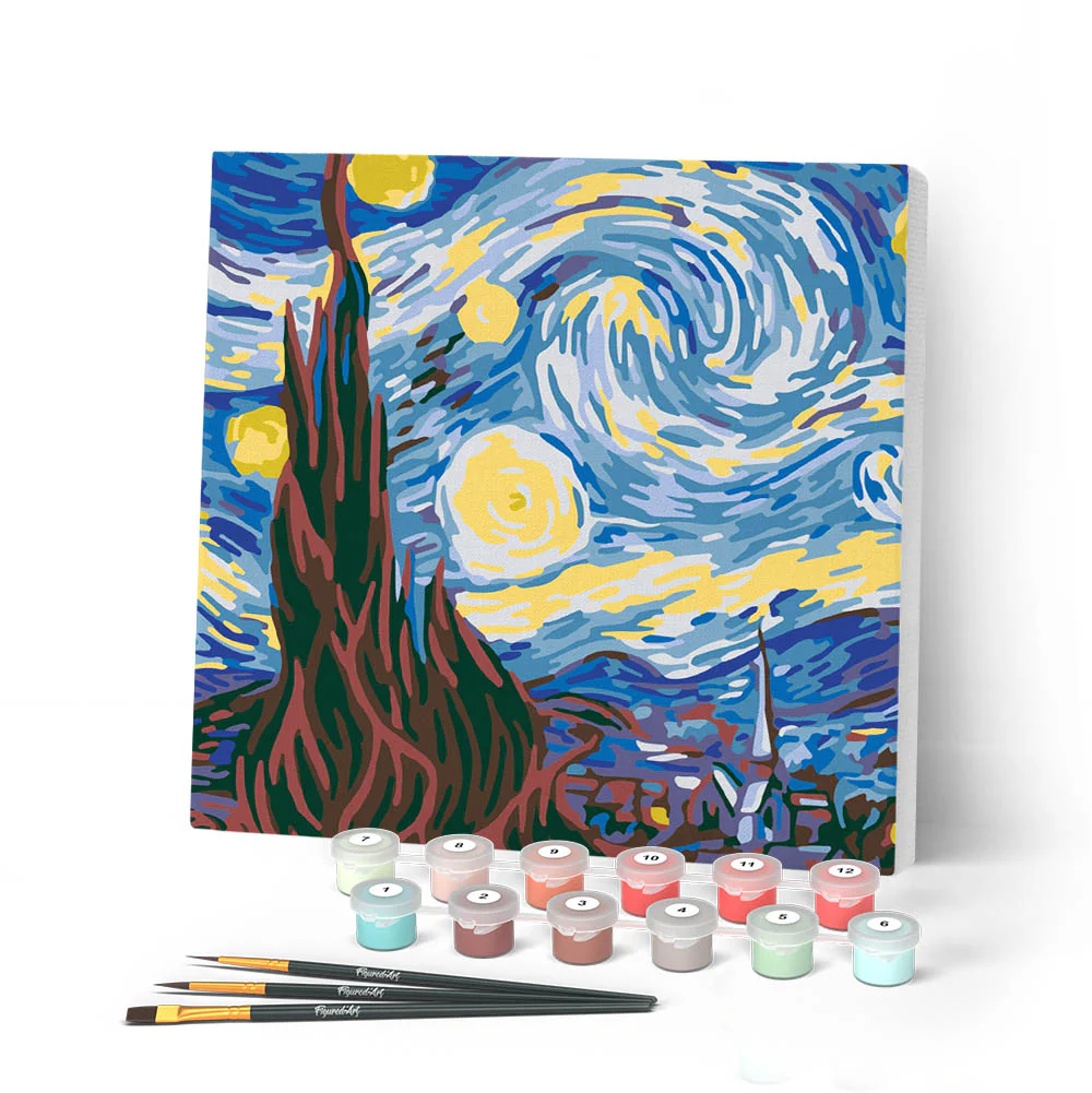 Mini Paint by numbers Van Gogh Starry Night 20x20cm already framed