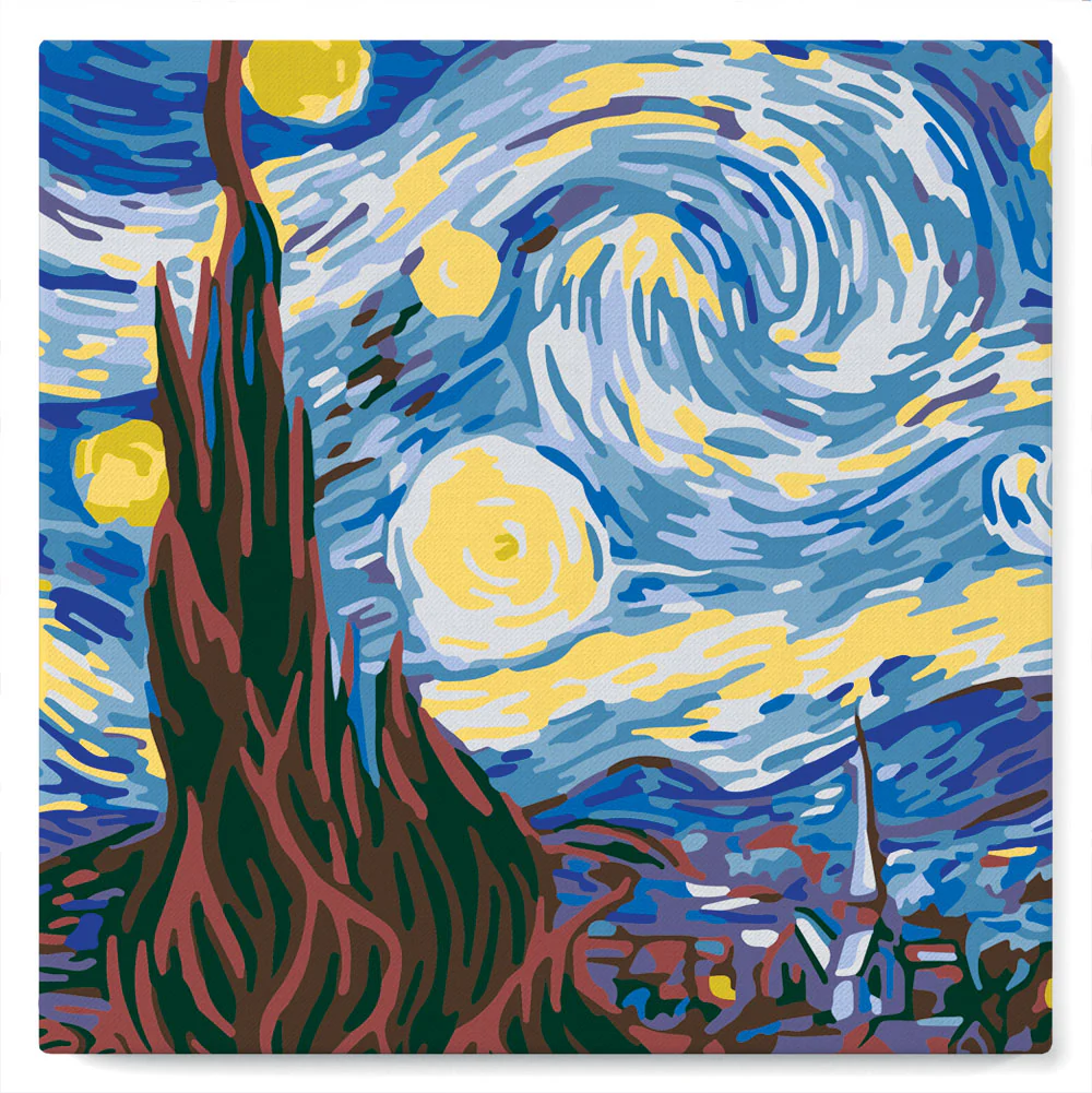 Mini Paint by numbers Van Gogh Starry Night 20x20cm already framed - Image 2