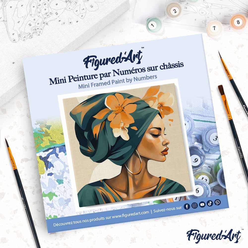 Mini Paint by numbers Woman in Floral Turban 20x20cm already framed - Image 4