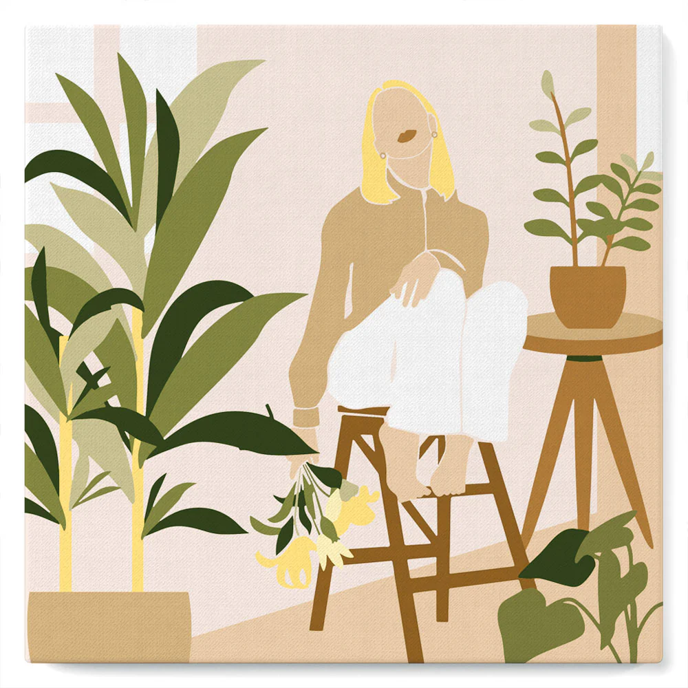 Mini Paint by numbers Woman in the room with plants 20x20cm already framed - Image 2