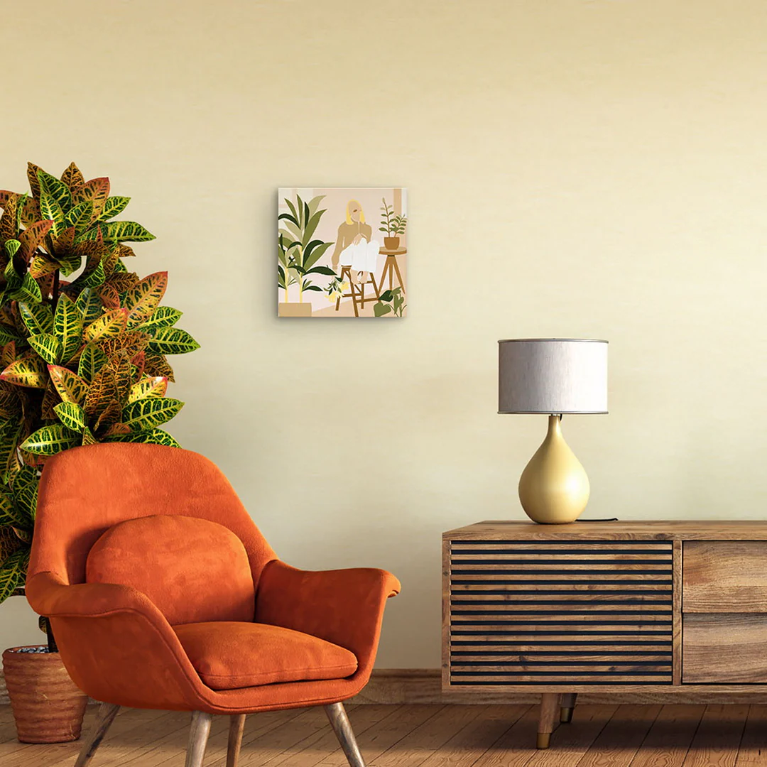 Mini Paint by numbers Woman in the room with plants 20x20cm already framed - Image 3
