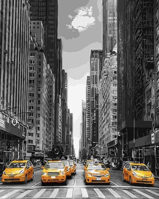 Modern City and Yellow Taxis