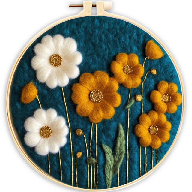 Needle Felting - White and Yellow Flowers