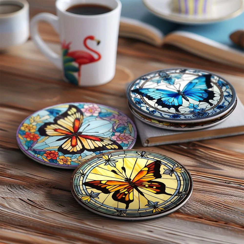 Paint by numbers 10cm Coasters (4 pieces) - Vibrant Wings: A Butterfly Quartet - Image 6