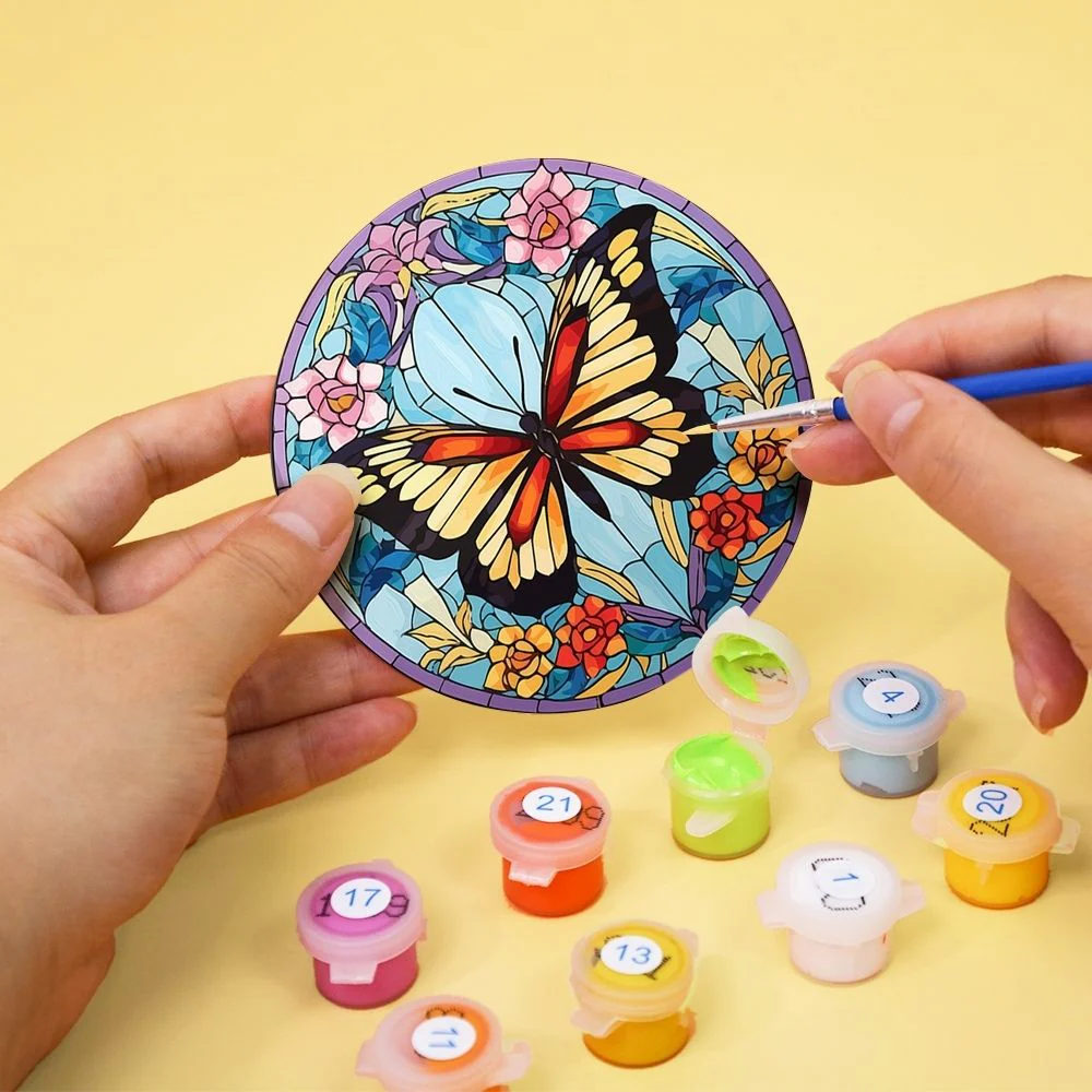 Paint by numbers 10cm Coasters (4 pieces) - Vibrant Wings: A Butterfly Quartet - Image 8