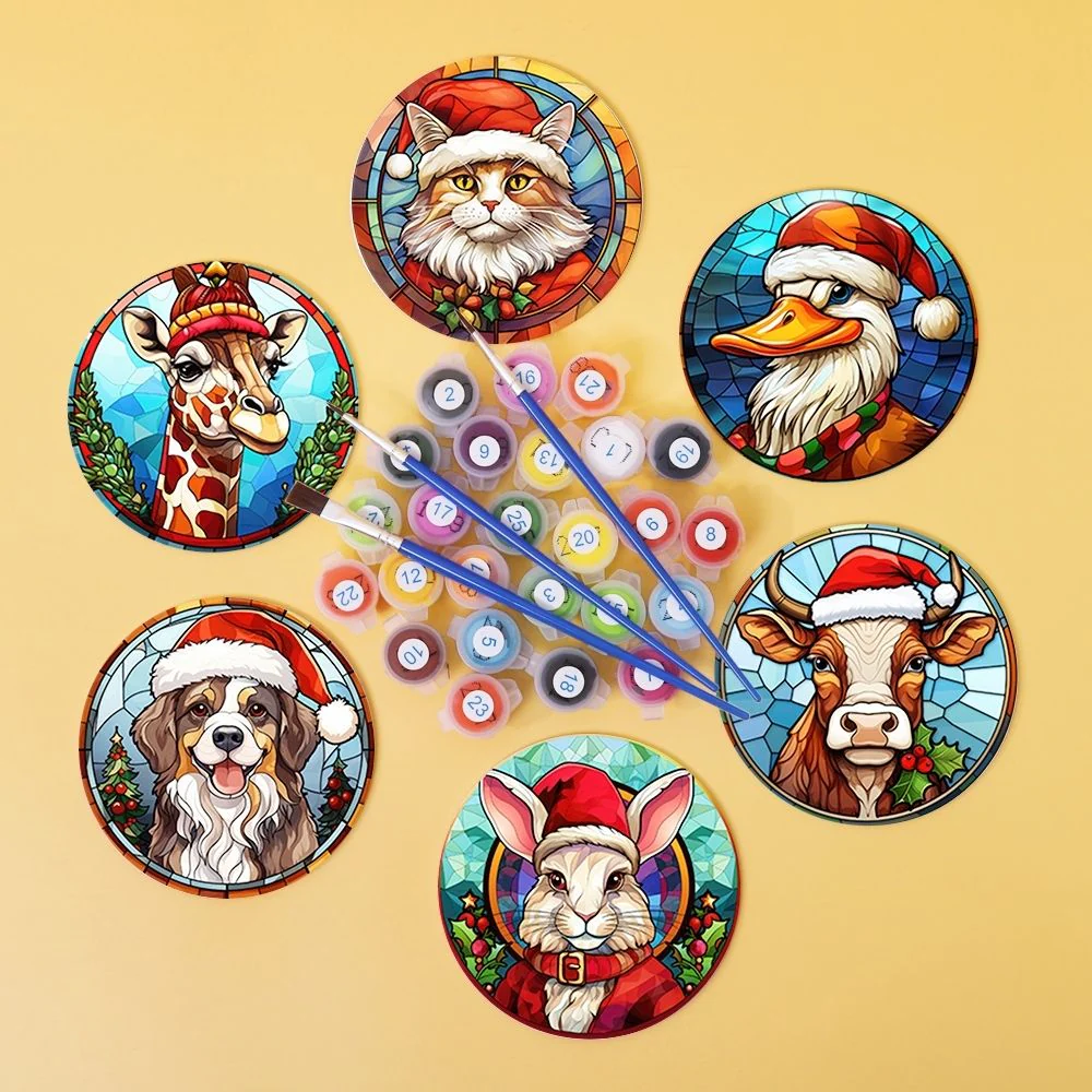 Paint by numbers 10cm Coasters (6 pieces) - Christmas Critters - Image 2