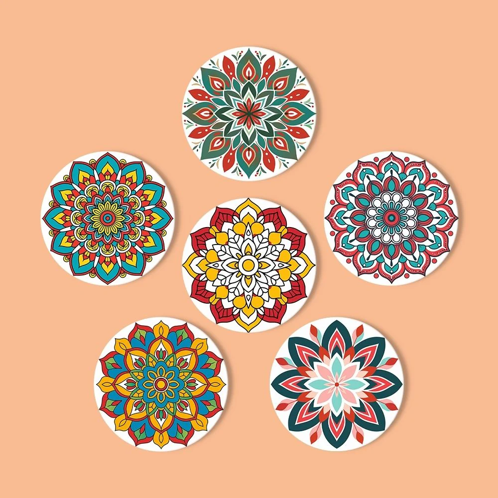 Paint by numbers 10cm Coasters (6 pieces) - Colourful Coasters Mandala