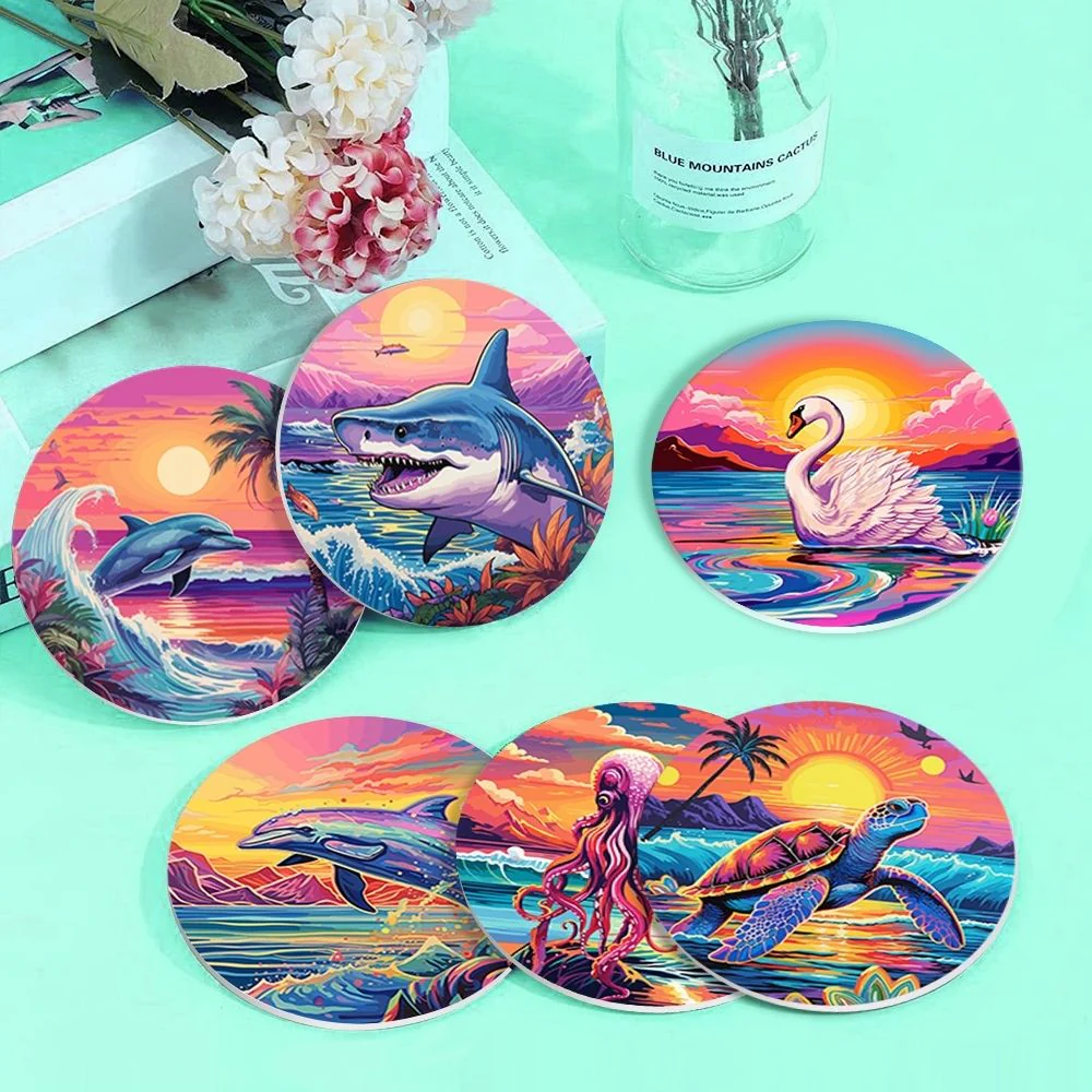 Paint by numbers 10cm Coasters (6 pieces) - Colourful Sea Life - Image 3