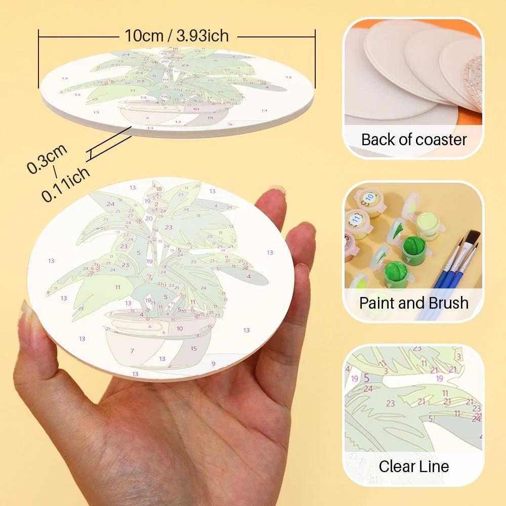 Paint by numbers 10cm Coasters (6 pieces) - Monstera and Fern - Image 12