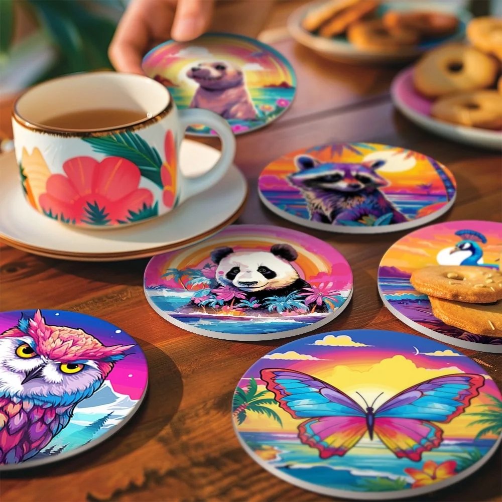 Paint by numbers 10cm Coasters (6 pieces) - Wildlife Series with Panda, Raccoon and Seal - Image 6