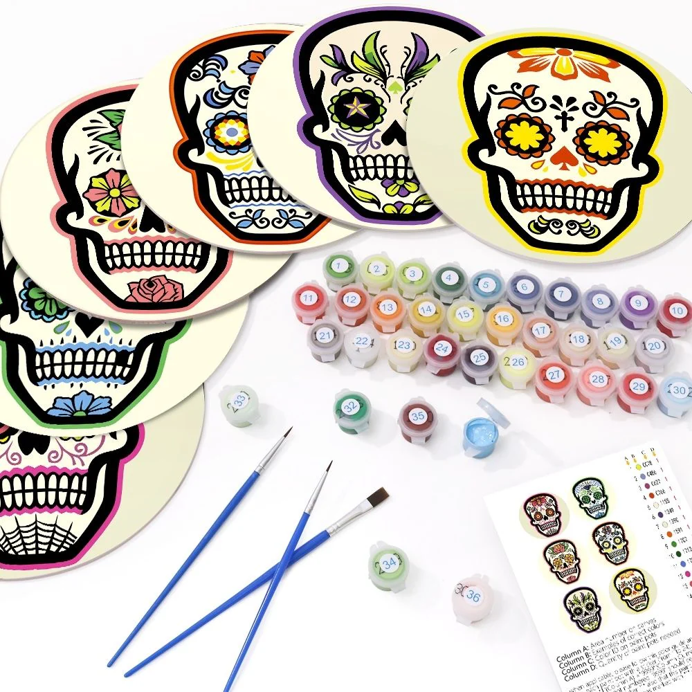 Paint by numbers 20cm Placemats (6 pieces) - Colourful Day of the Dead Skull - Image 2