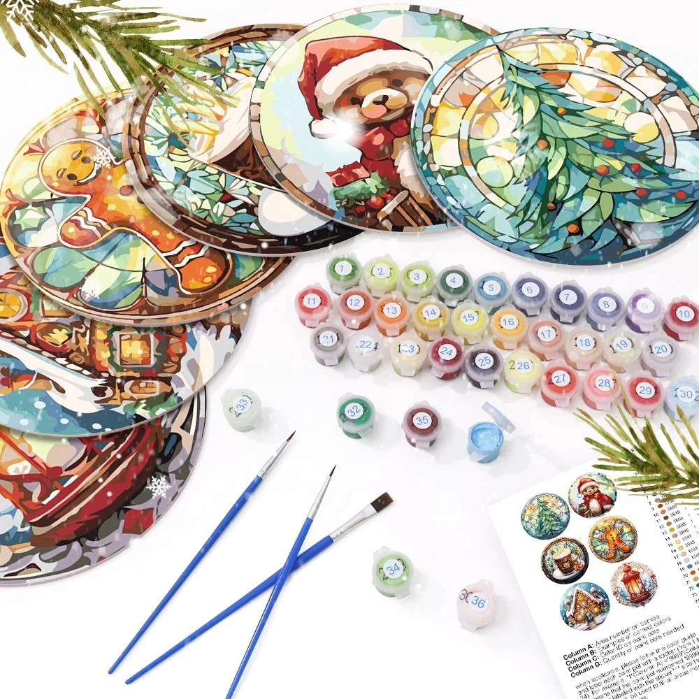 Paint by numbers 20cm Placemats (6 pieces) - Gingerbread House, Christmas Tree and Winter Designs - Image 2