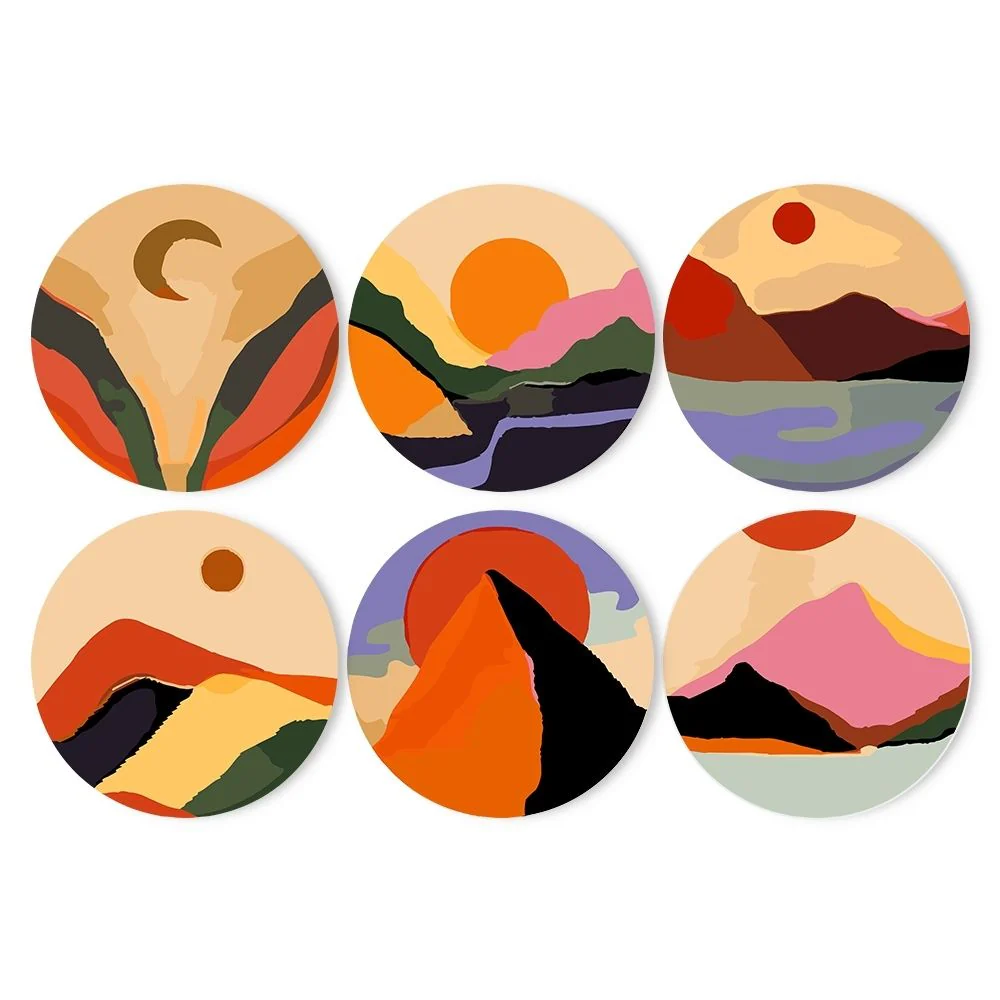 Paint by numbers 20cm Placemats (6 pieces) - Modern Abstract Mountain
