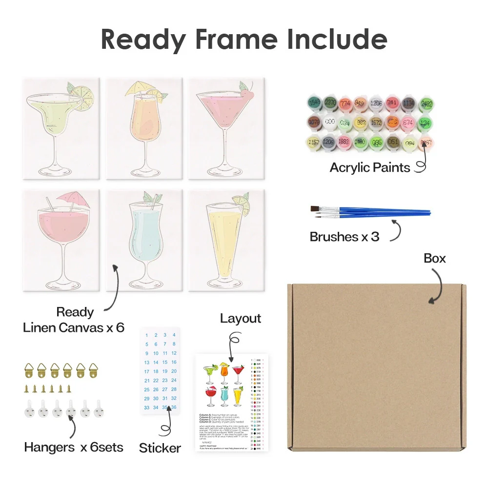 Mini Paint by numbers 15x20cm (6 pieces) - Classic Cocktails - Image 10