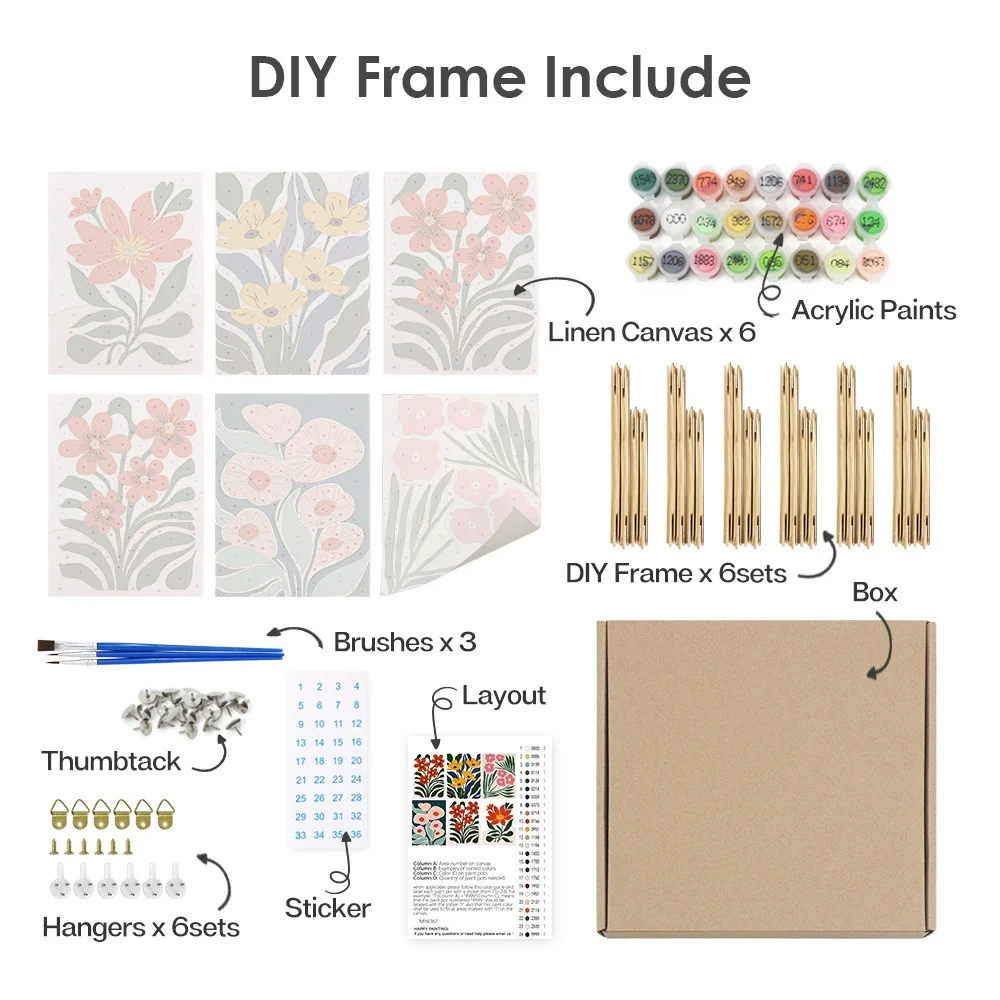 Mini Paint by numbers 15x20cm (6 pieces) - Colorful Floral Patterns - Image 11