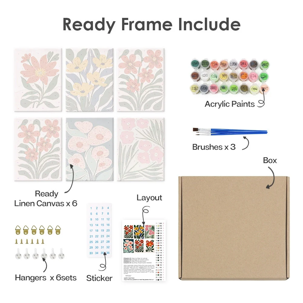Mini Paint by numbers 15x20cm (6 pieces) - Colorful Floral Patterns - Image 12