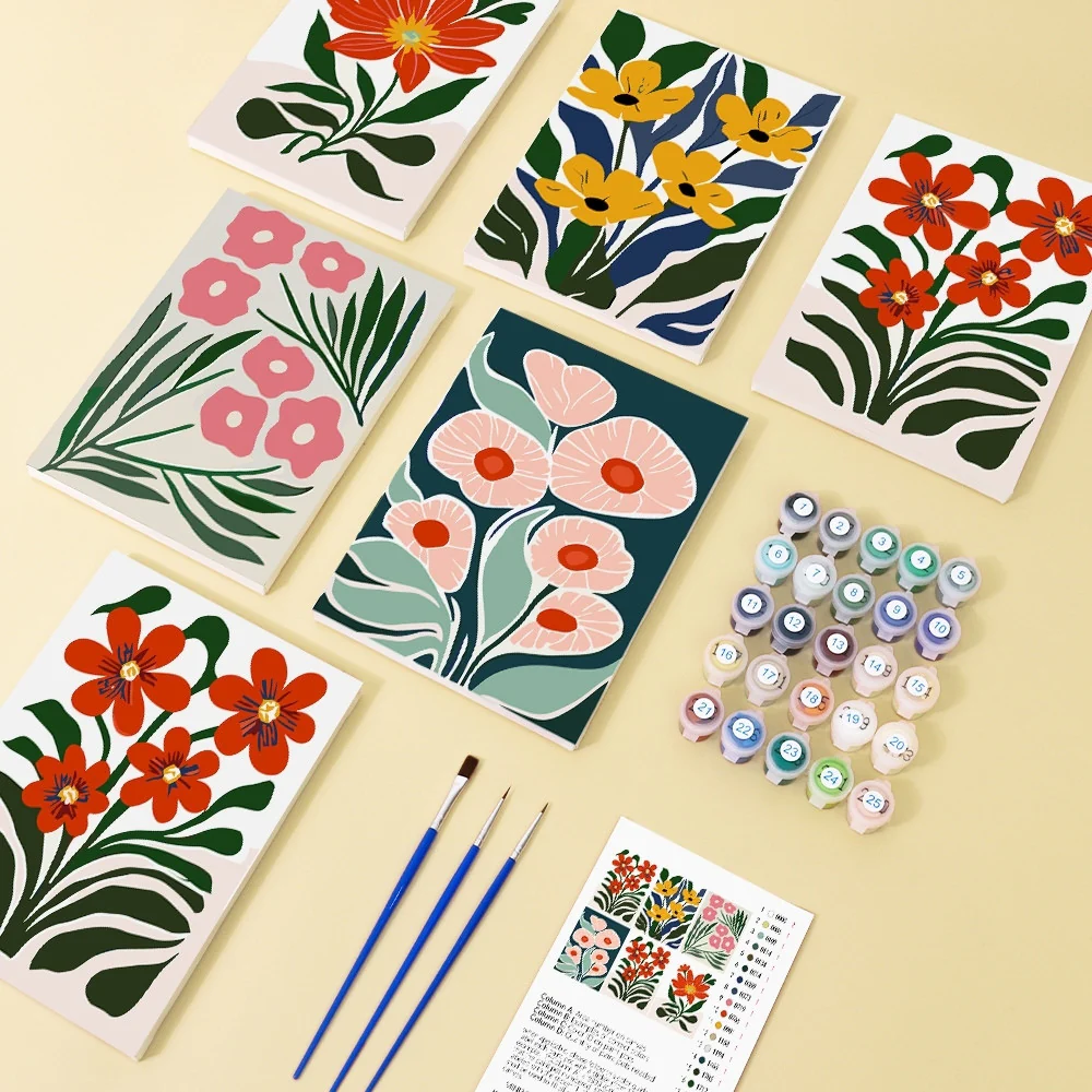 Mini Paint by numbers 15x20cm (6 pieces) - Colorful Floral Patterns - Image 2