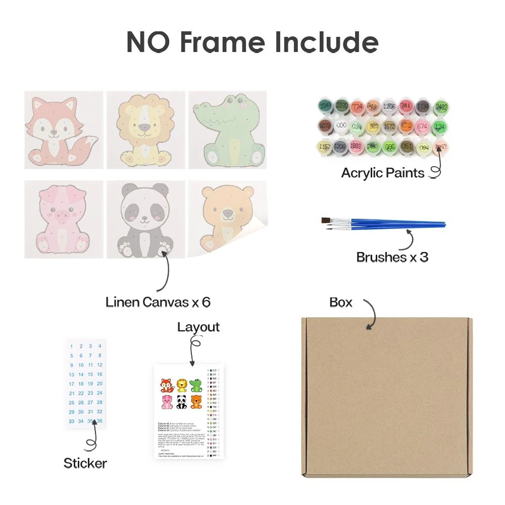 Mini Paint by numbers 15x15cm (6 pieces) - Cute Animal Characters - Image 10