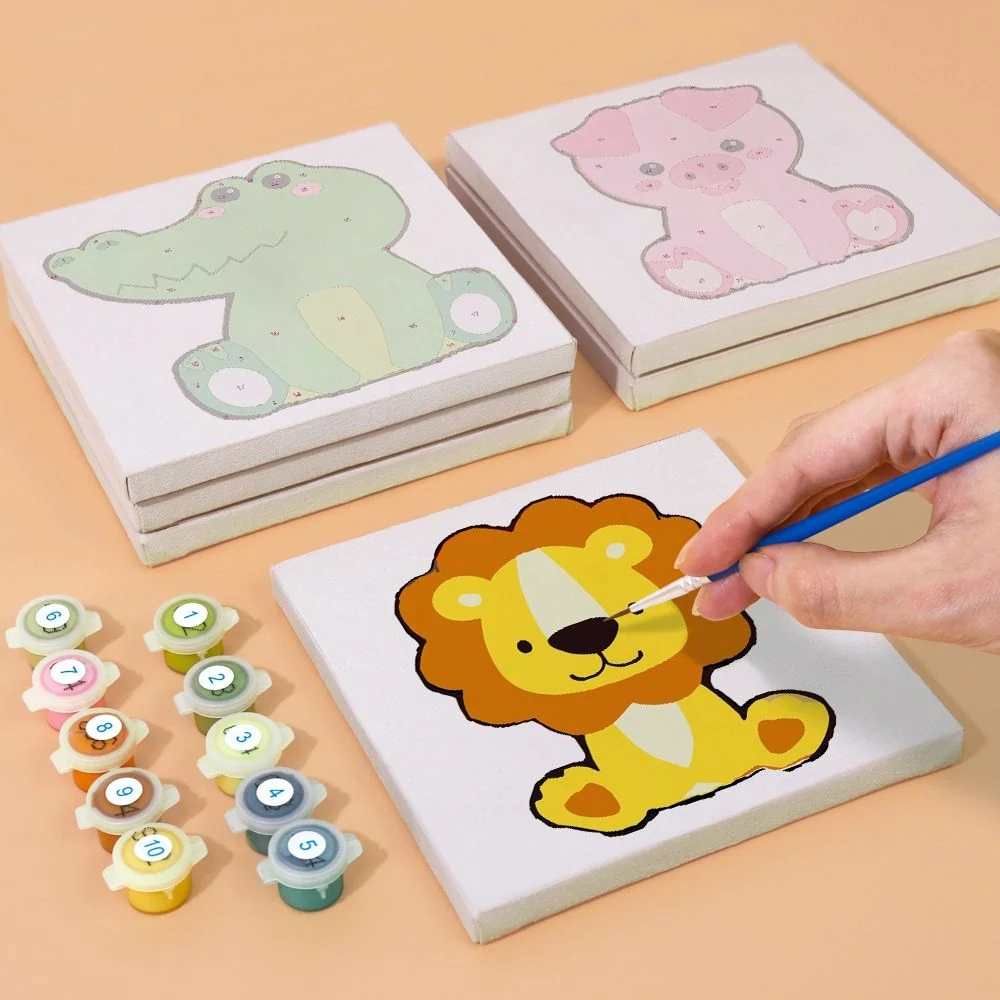 Mini Paint by numbers 15x15cm (6 pieces) - Cute Animal Characters - Image 7