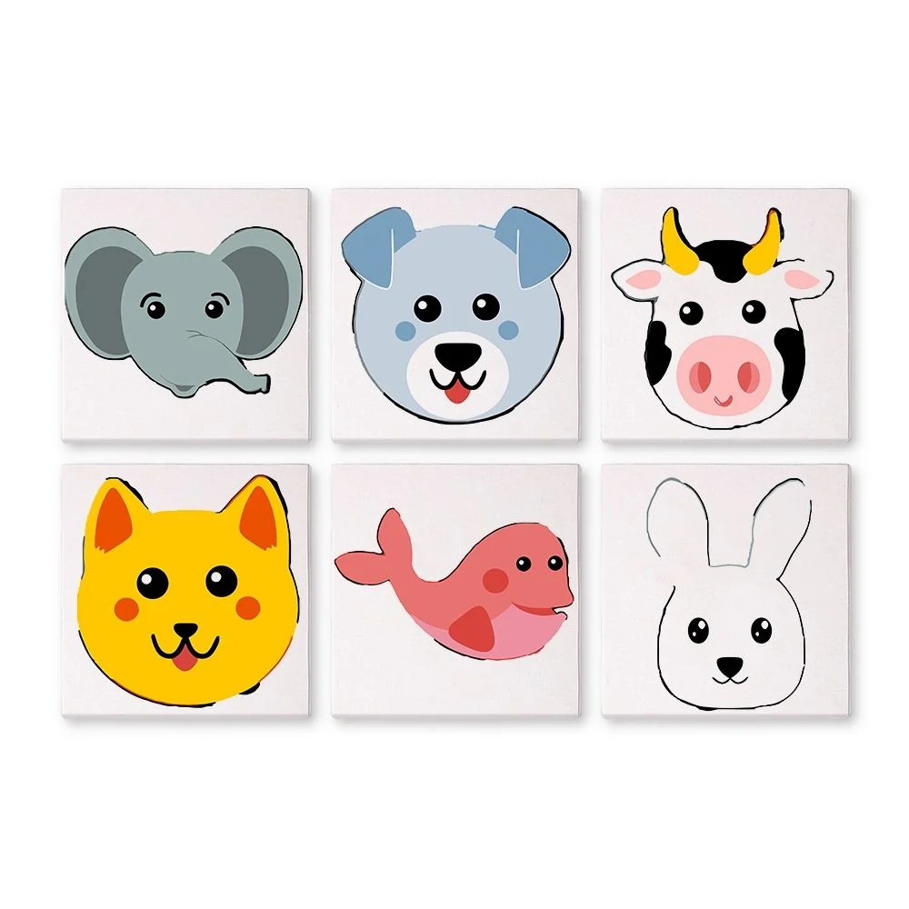 Mini Paint by numbers 15x15cm (6 pieces) - Cute Animal Faces