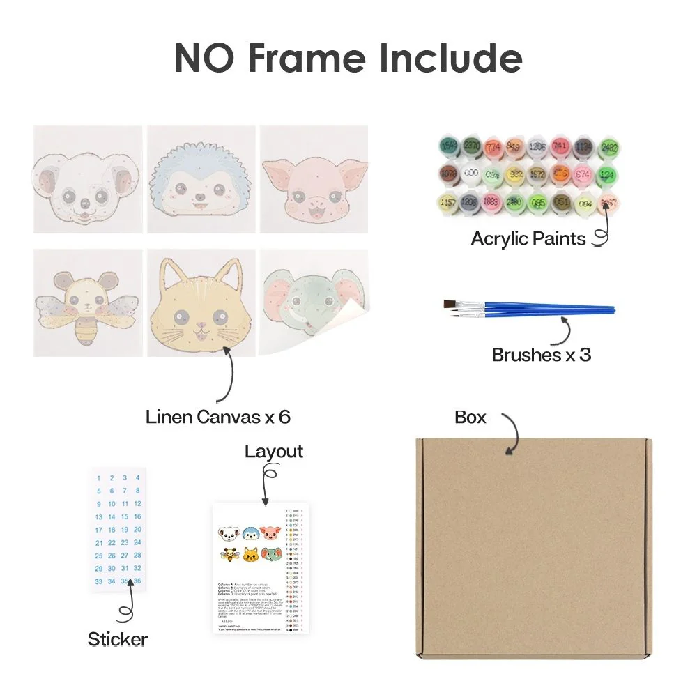 Mini Paint by numbers 15x15cm (6 pieces) - Cute Animal Faces 2 - Image 10