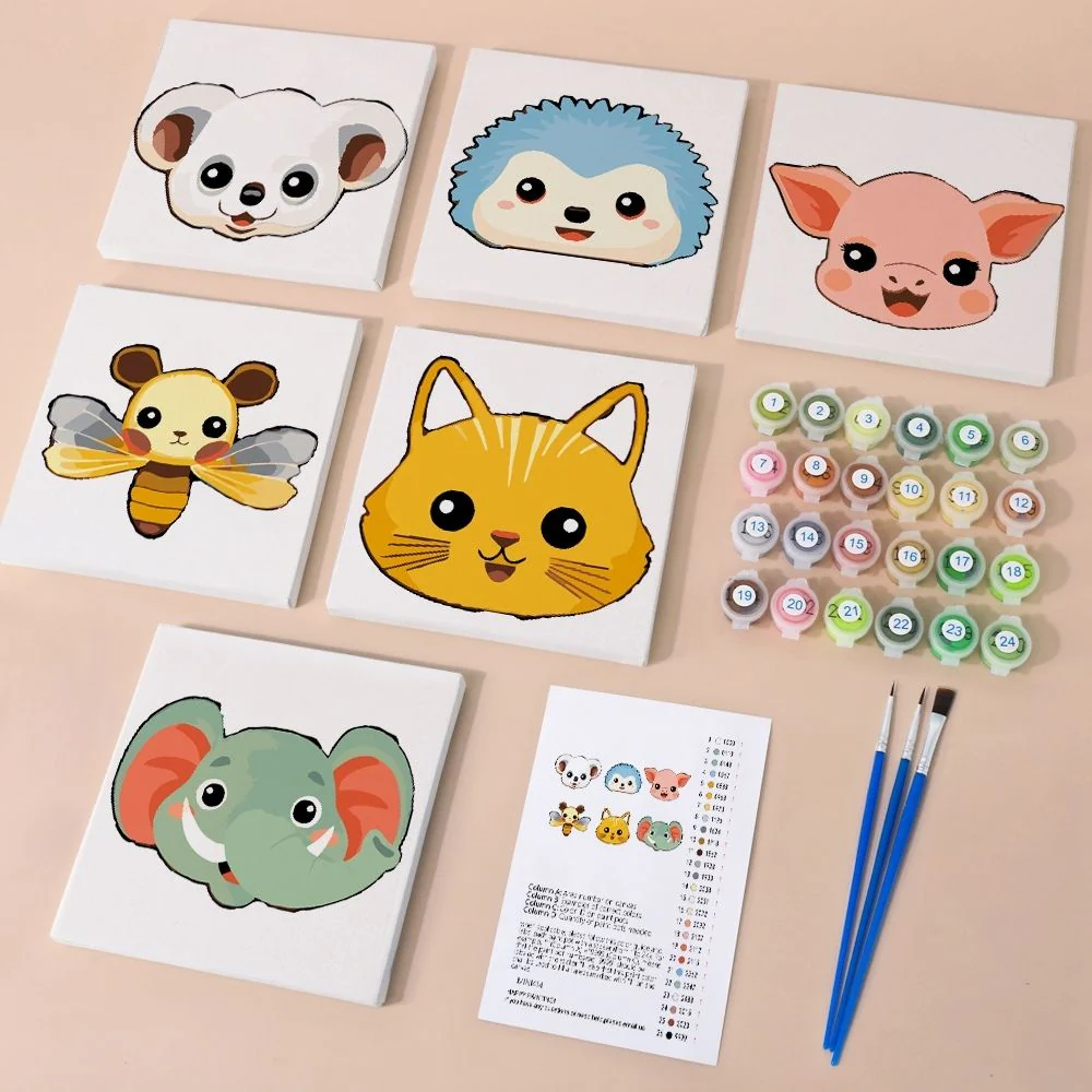 Mini Paint by numbers 15x15cm (6 pieces) - Cute Animal Faces 2 - Image 2