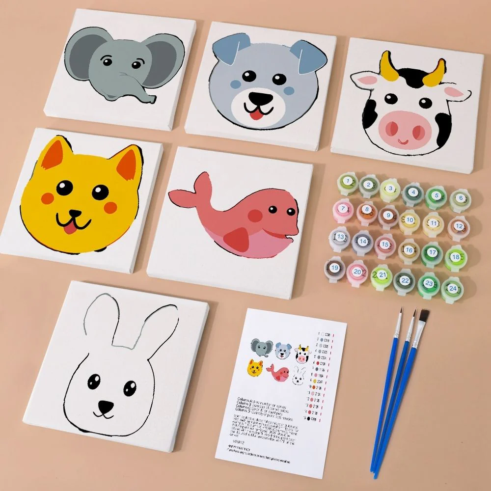 Mini Paint by numbers 15x15cm (6 pieces) - Cute Animal Faces - Image 2