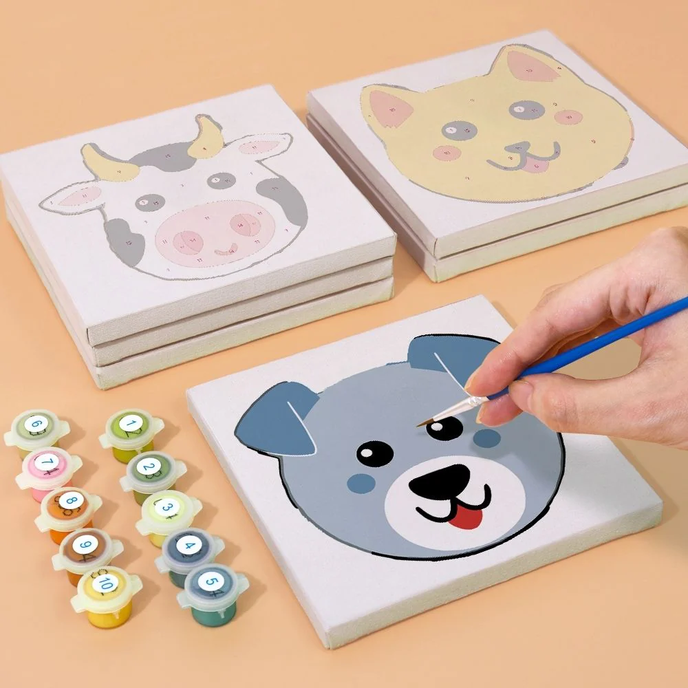 Mini Paint by numbers 15x15cm (6 pieces) - Cute Animal Faces - Image 7