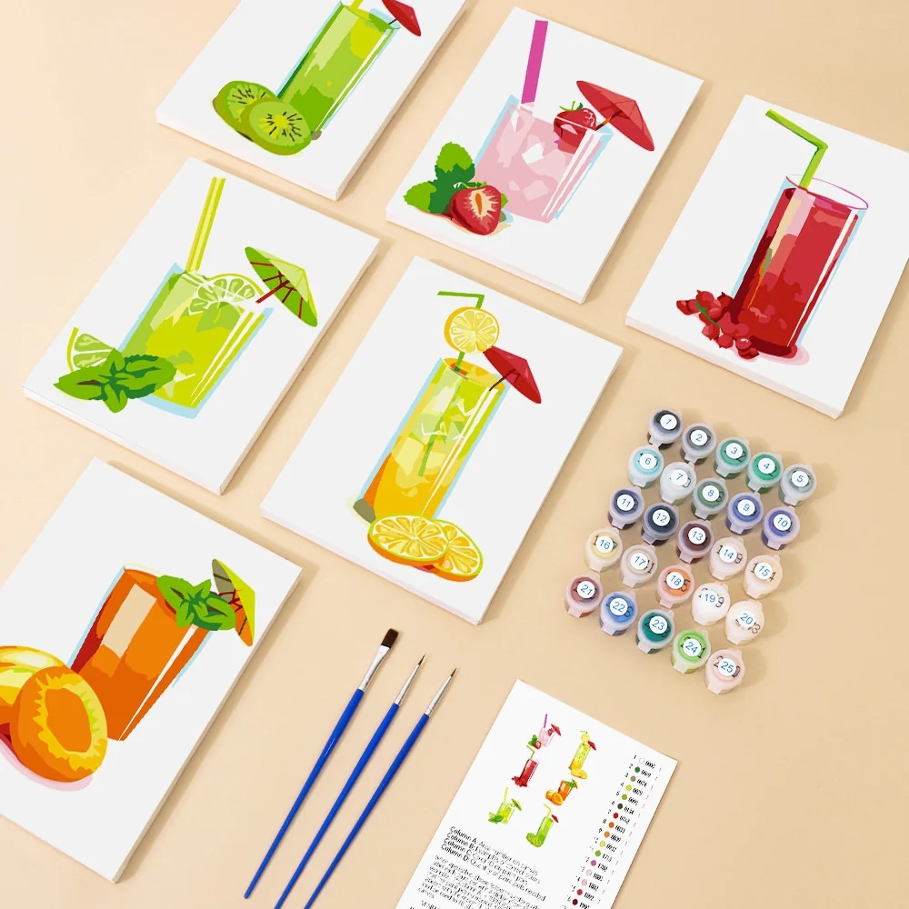 Mini Paint by numbers 15x20cm (6 pieces) - Fresh Fruit Juices - Image 2