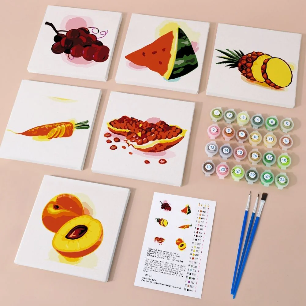 Mini Paint by numbers 15x15cm (6 pieces) - Fruits and Veggies - Image 2