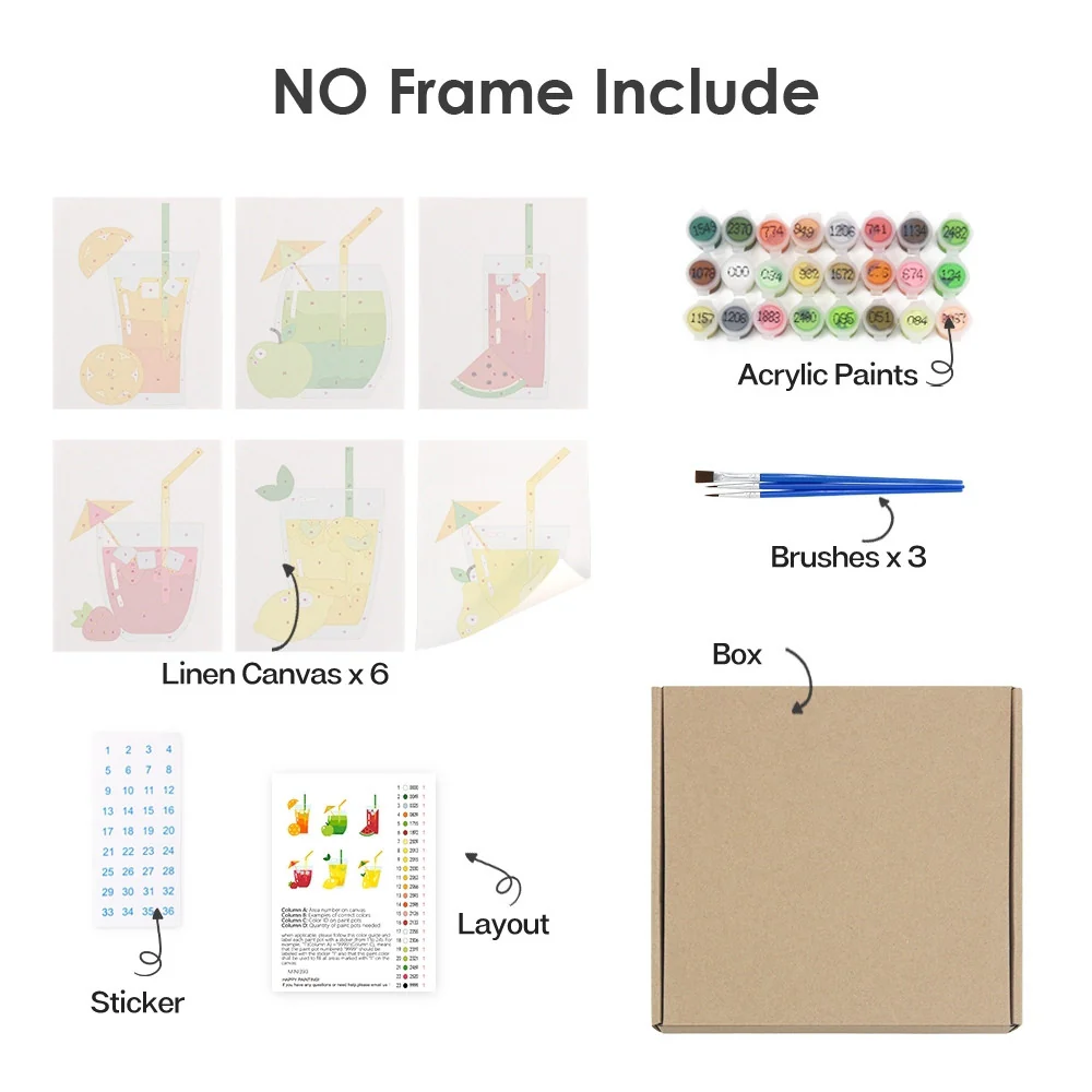 Mini Paint by numbers 15x20cm (6 pieces) - Fruity Drinks - Image 10