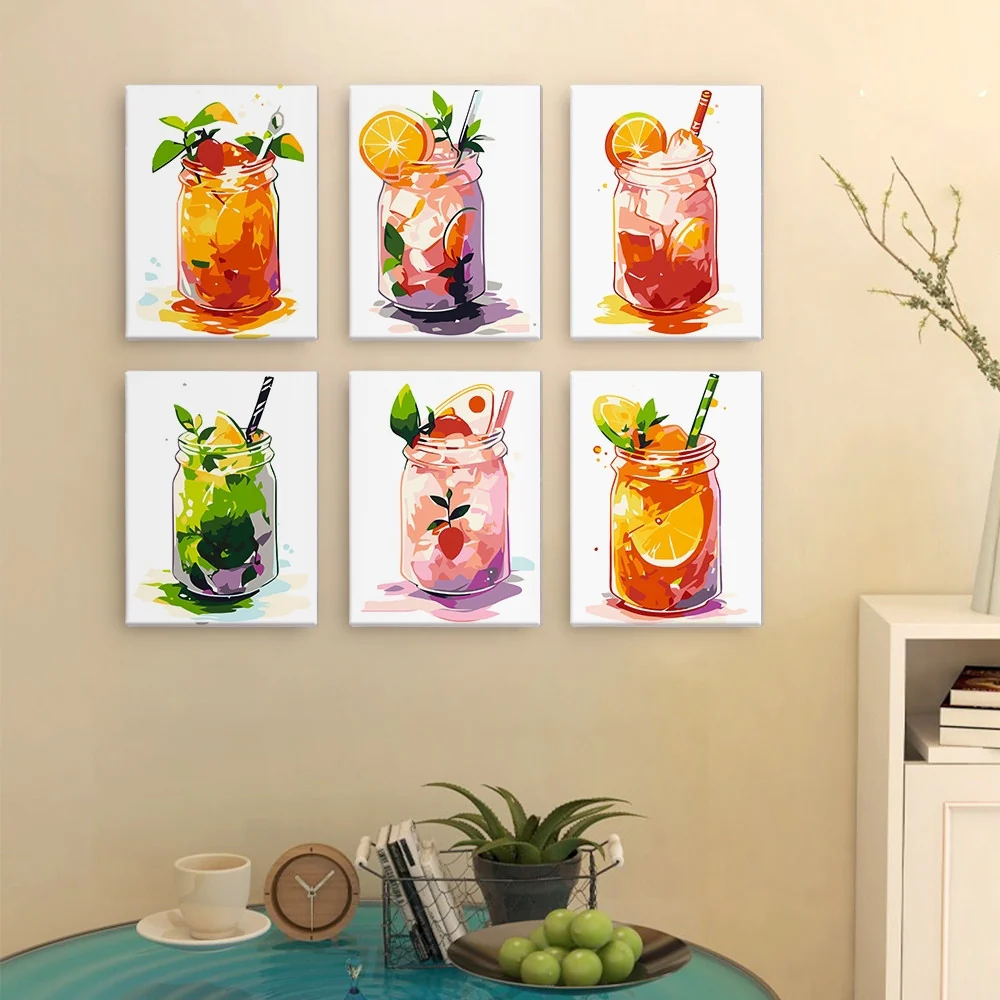 Mini Paint by numbers 15x20cm (6 pieces) - Fruity Mason Jar Drinks - Image 3