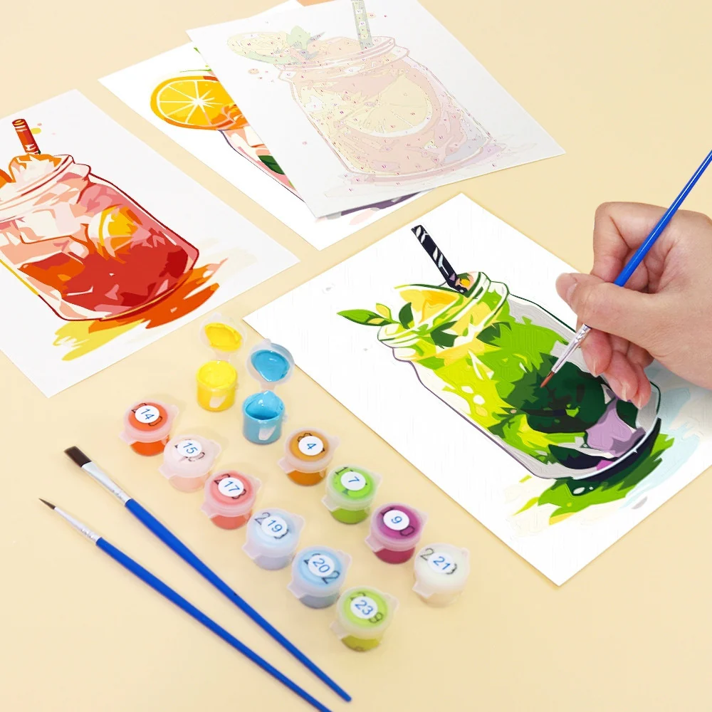 Mini Paint by numbers 15x20cm (6 pieces) - Fruity Mason Jar Drinks - Image 4