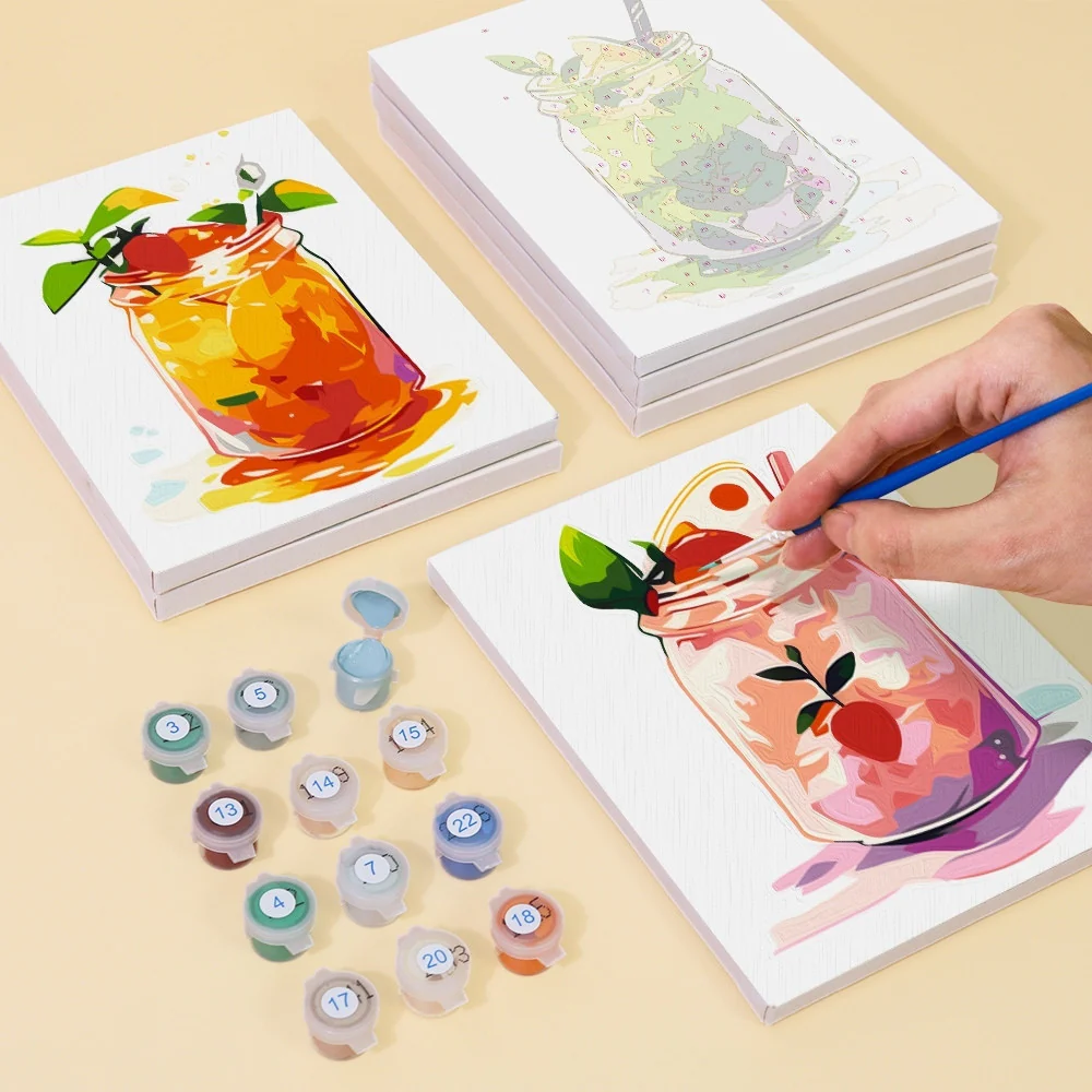 Mini Paint by numbers 15x20cm (6 pieces) - Fruity Mason Jar Drinks - Image 7