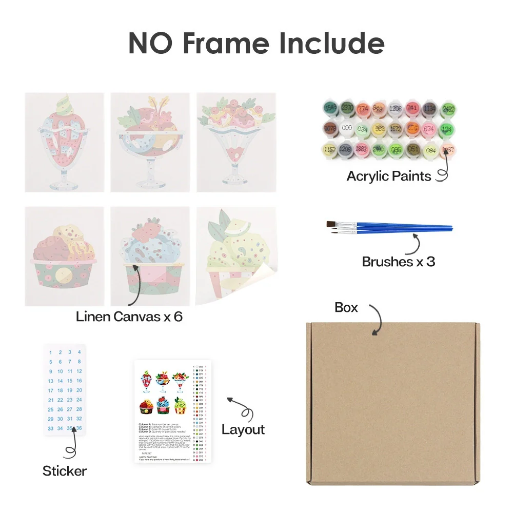 Mini Paint by numbers 15x20cm (6 pieces) - Ice Cream Sundaes - Image 10