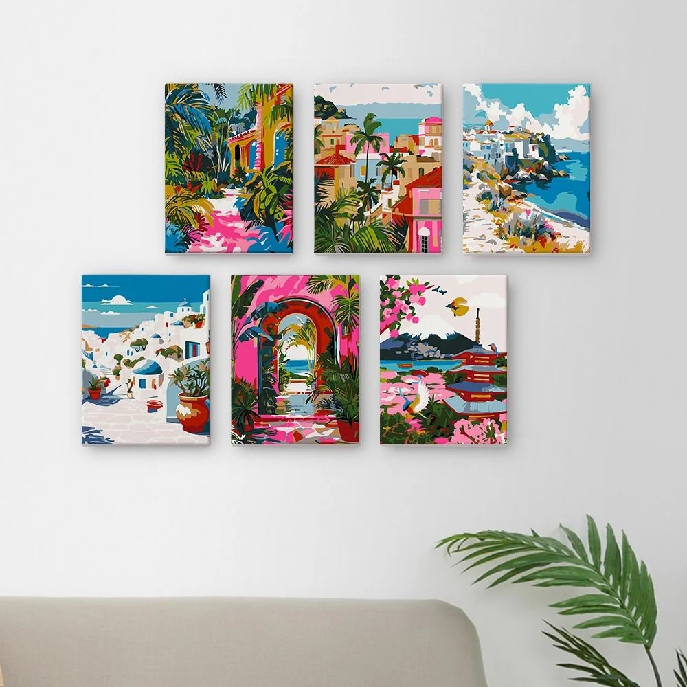 Mini Paint by numbers 15x20cm (6 pieces) - Mediterranean Scenes - Image 3
