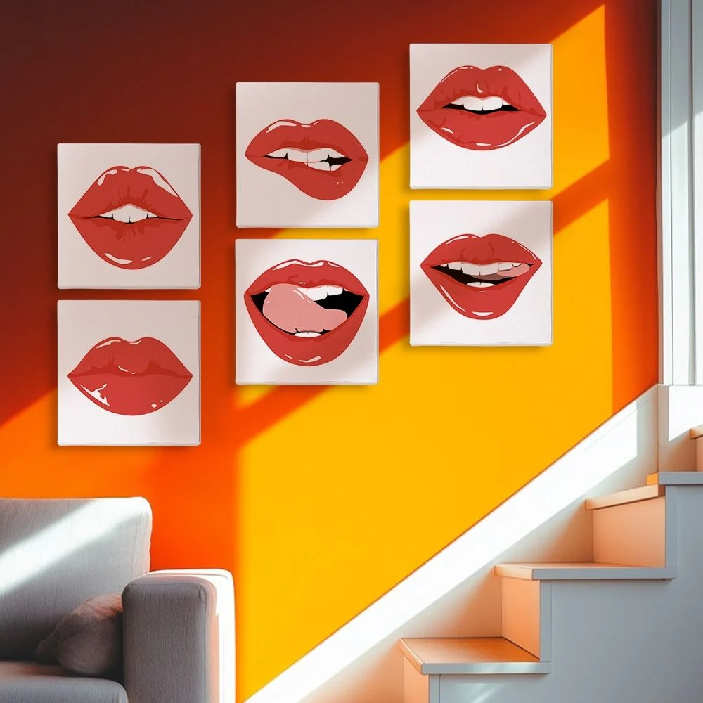 Mini Paint by numbers 15x15cm (6 pieces) - Red Lips - Image 3