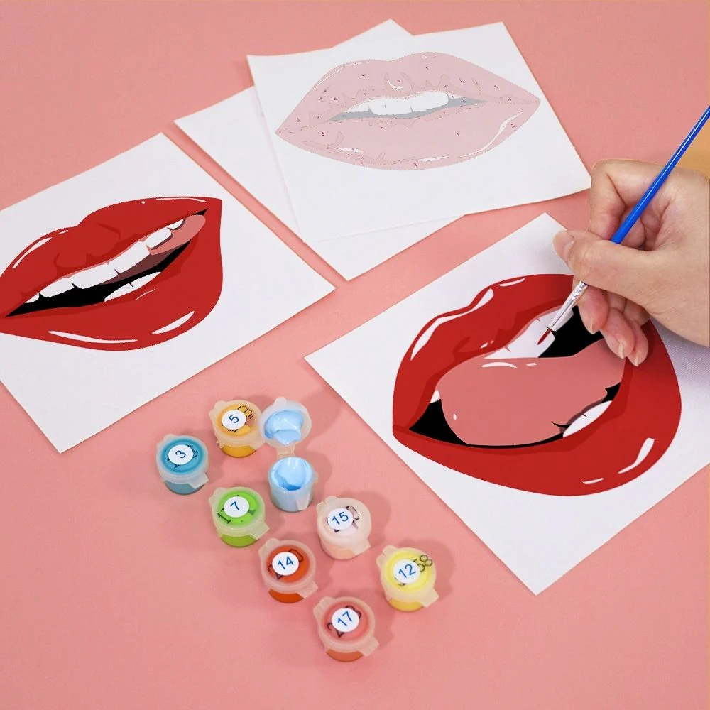 Mini Paint by numbers 15x15cm (6 pieces) - Red Lips - Image 4