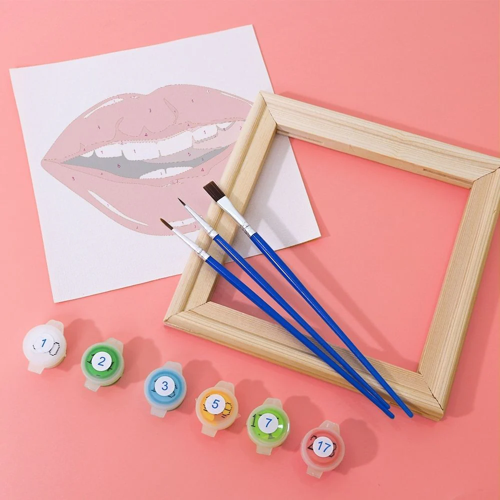 Mini Paint by numbers 15x15cm (6 pieces) - Red Lips - Image 5