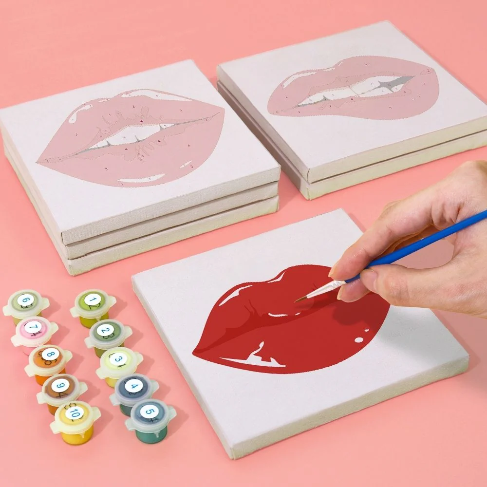 Mini Paint by numbers 15x15cm (6 pieces) - Red Lips - Image 7