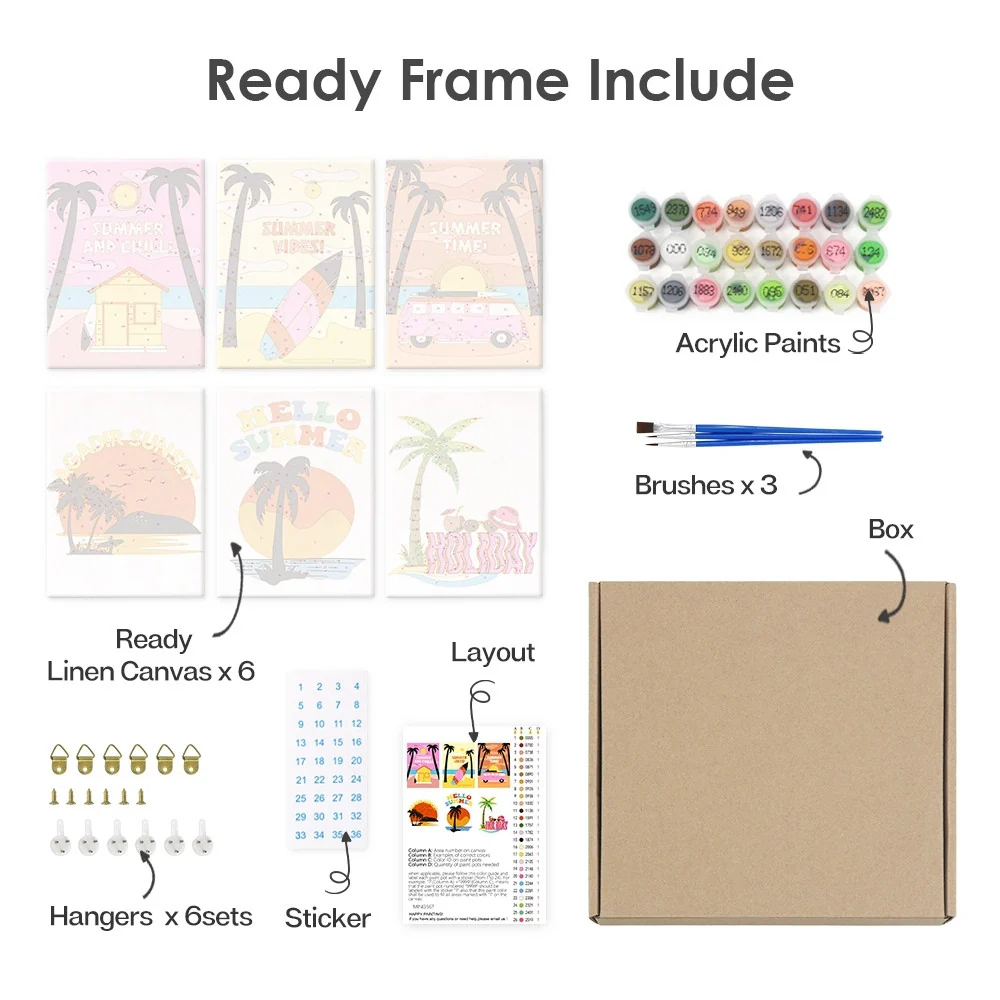 Mini Paint by numbers 15x20cm (6 pieces) - Summer Beach Posters - Image 12