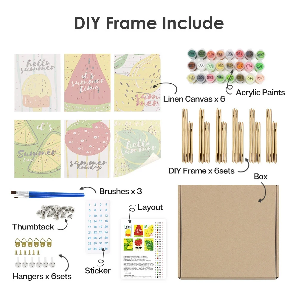 Mini Paint by numbers 15x20cm (6 pieces) - Summer Fruit Illustrations - Image 11