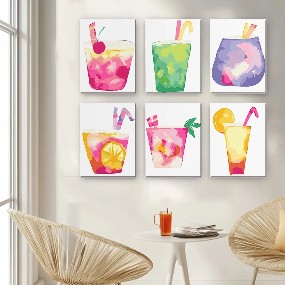 Mini Paint by numbers 15x20cm (6 pieces) - Tropical Pop Drinks - Image 3