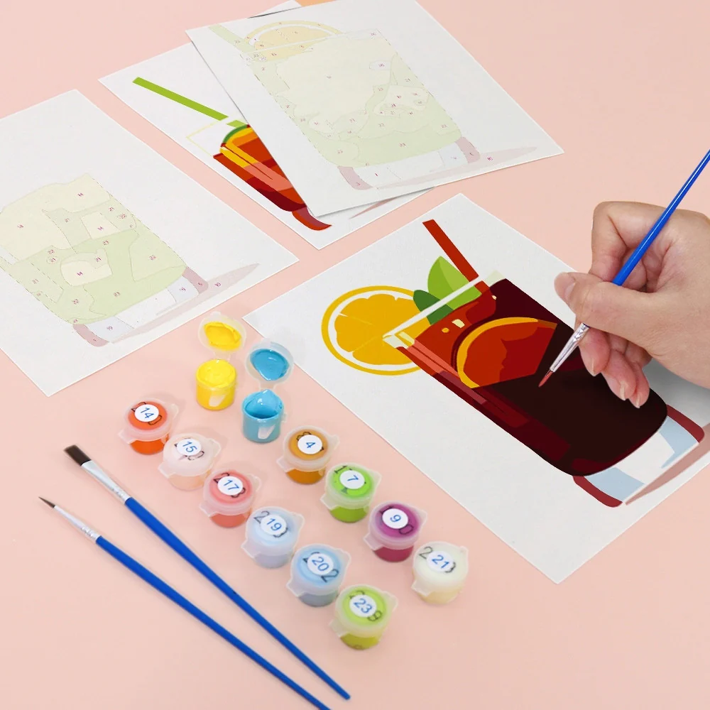 Mini Paint by numbers 15x20cm (6 pieces) - Vibrant Summer Cocktails - Image 4
